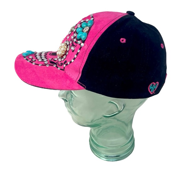 Candy Skull Women’s Adjustable Embellished Hook & Loop Hat - Picture 4 of 9